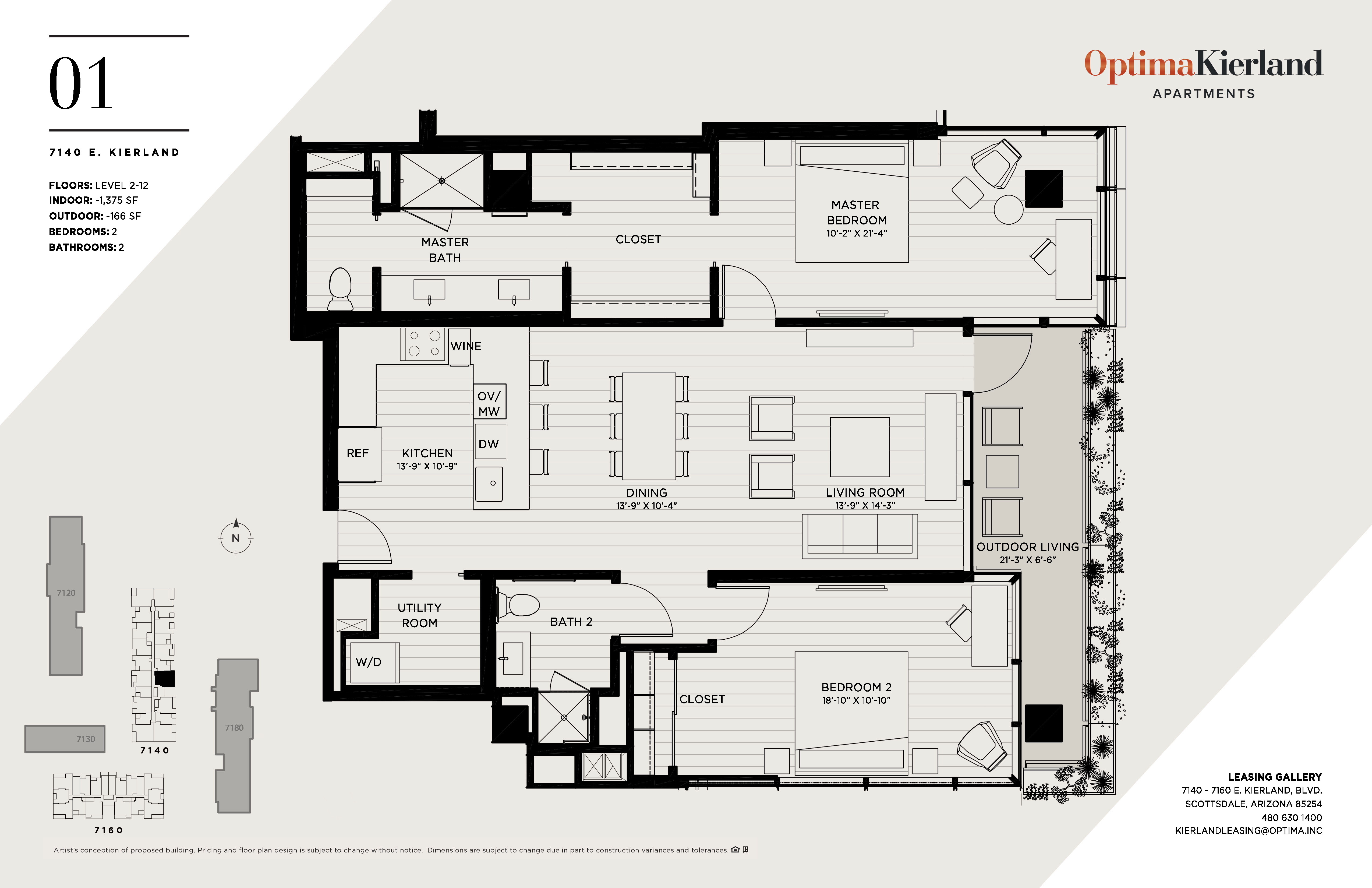 Floor plan for 2 beds, 2 baths, 1375 sqft