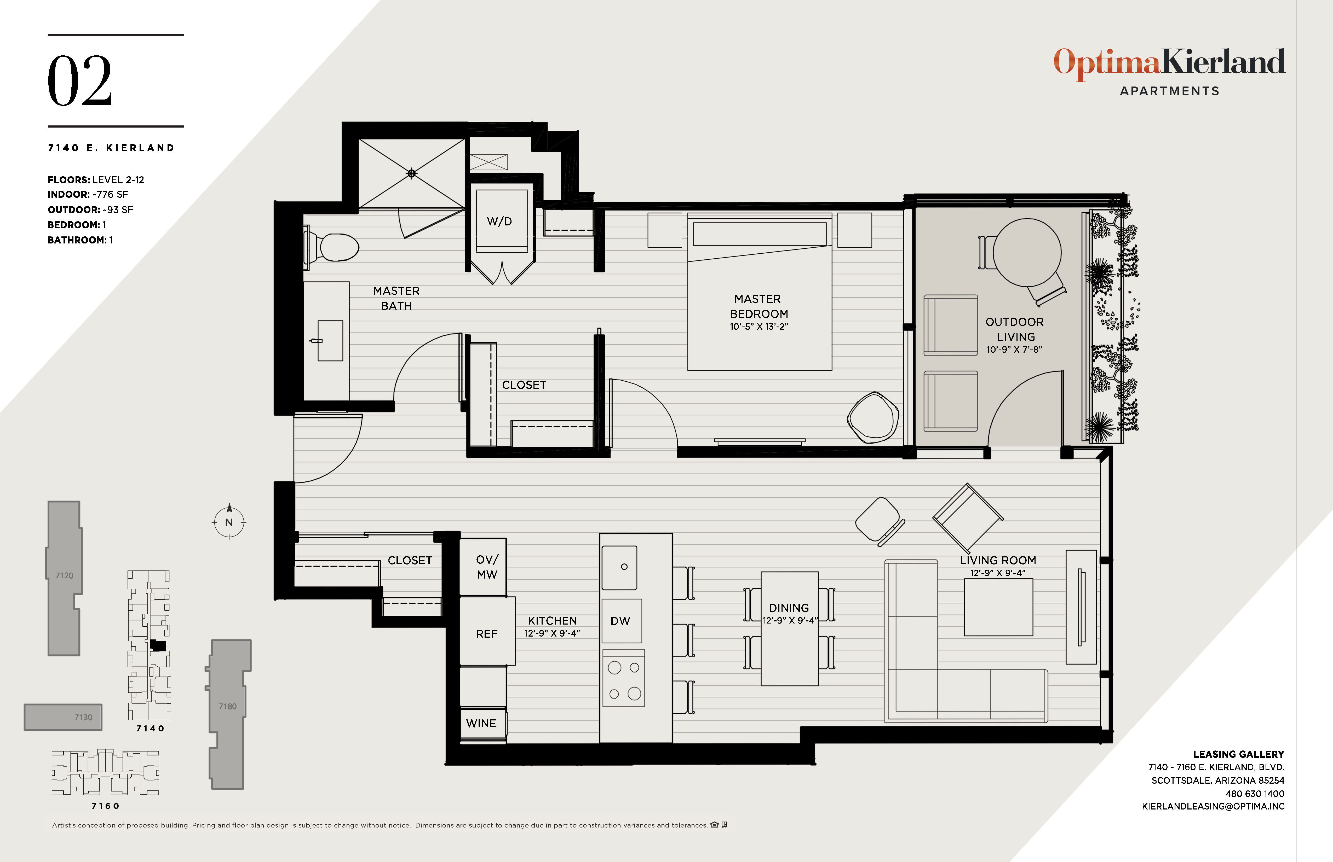 Floor plan for 1 bed, 1 bath, 776 sqft
