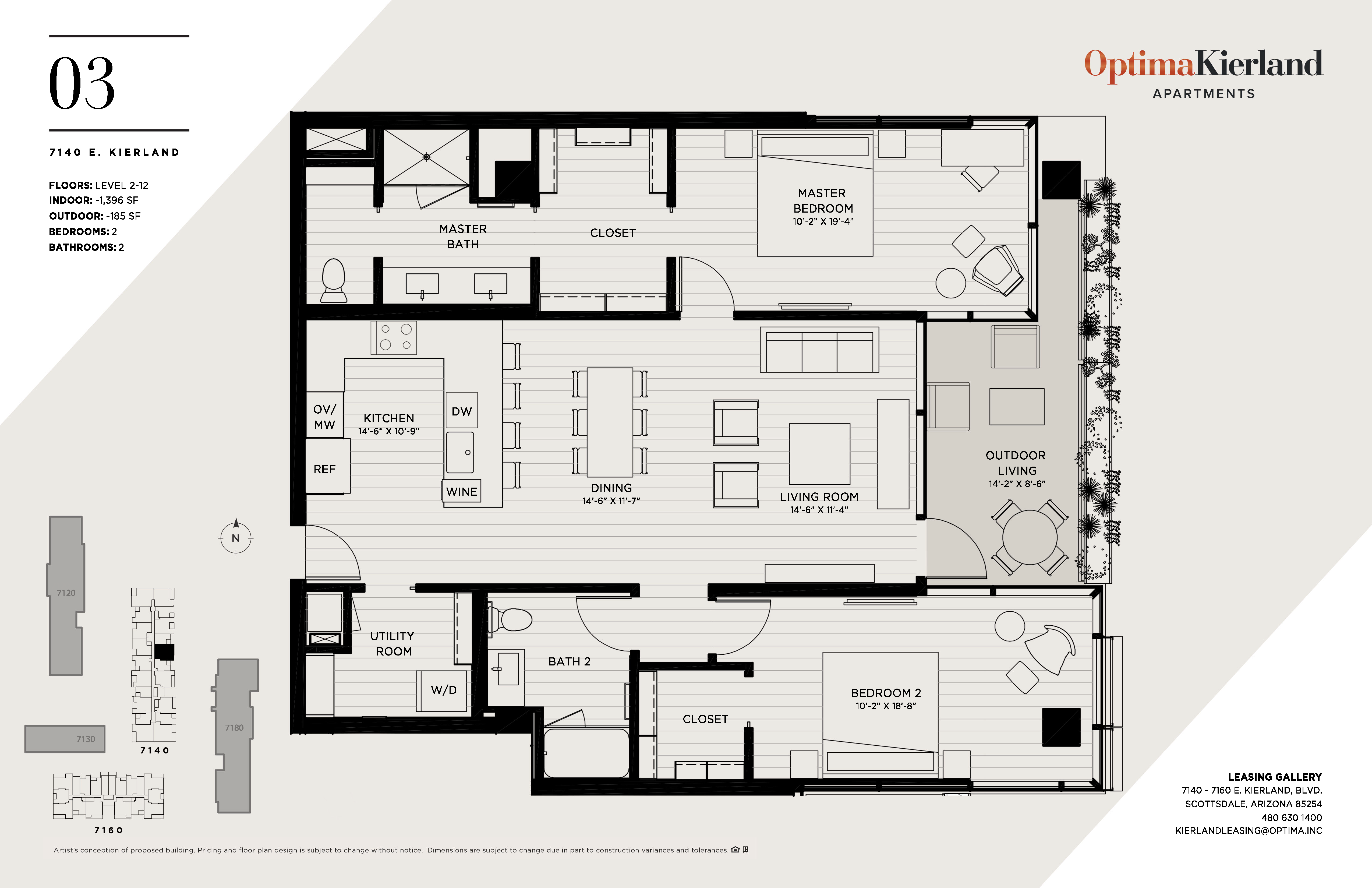 Floor plan for 2 beds, 2 baths, 1396 sqft