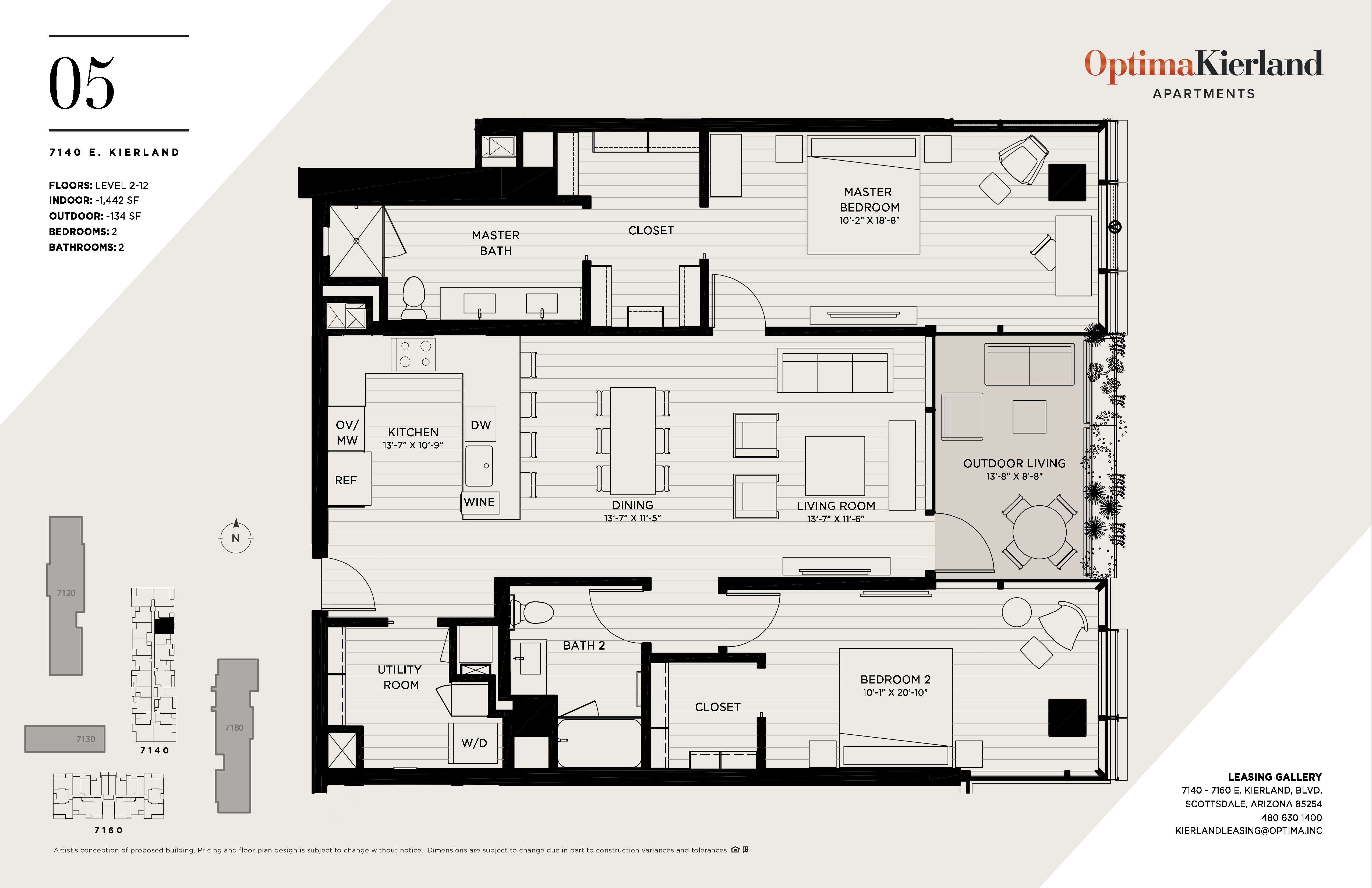 Floor plan for 2 beds, 2 baths, 1436 sqft