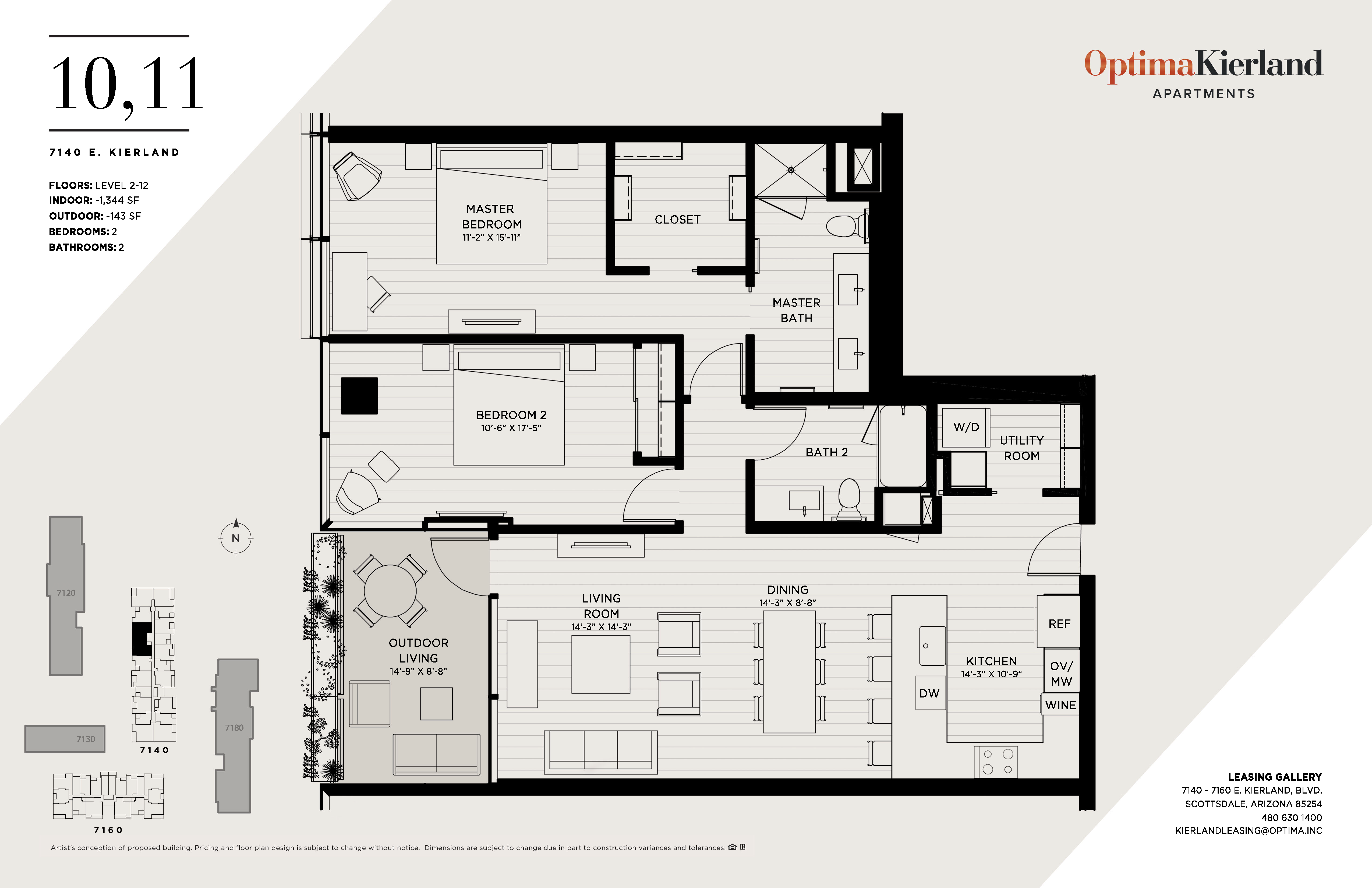 Floor plan for 2 beds, 2 baths, 1344 sqft