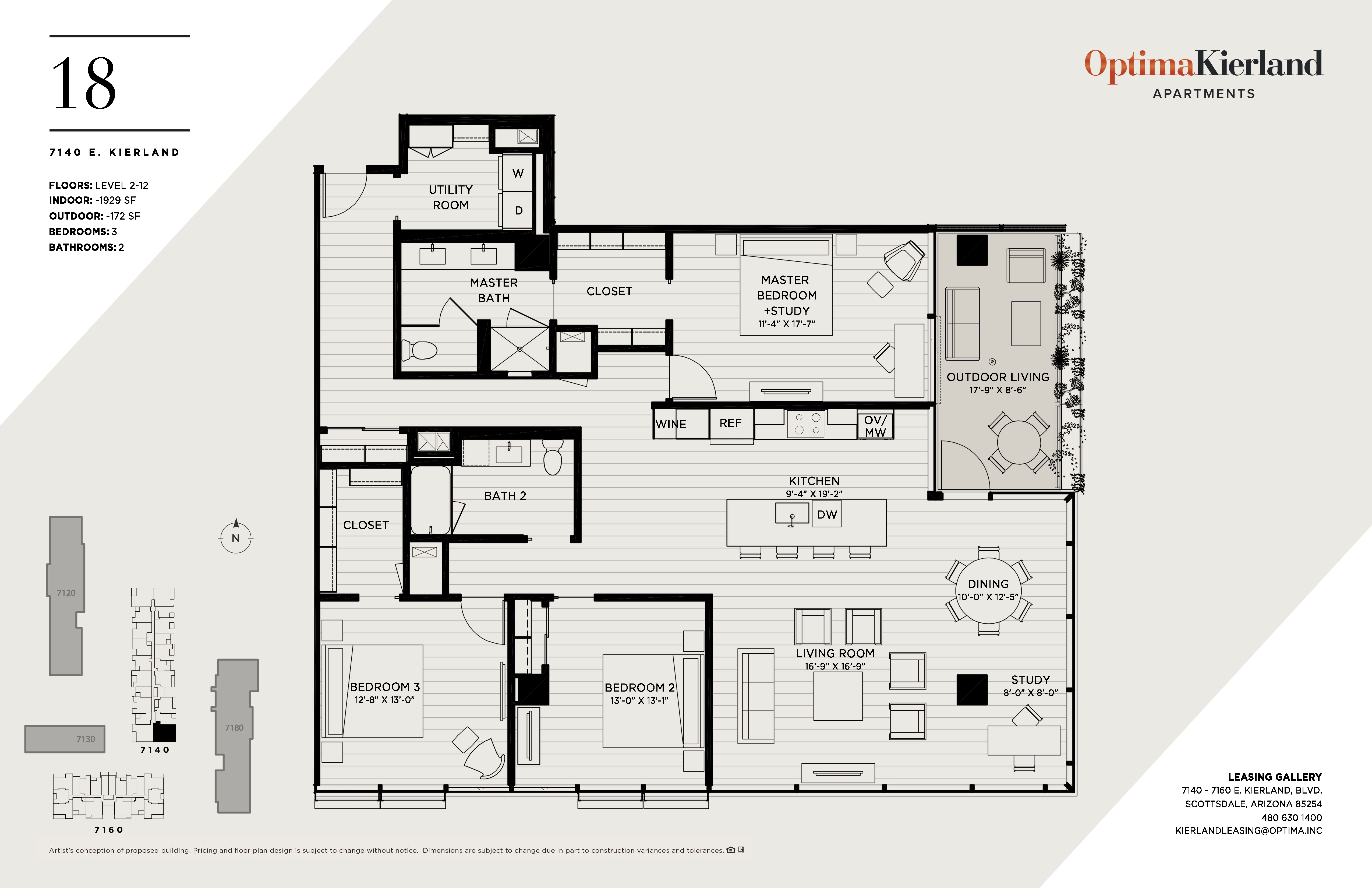 Floor plan for 3 beds, 2 baths, 1929 sqft