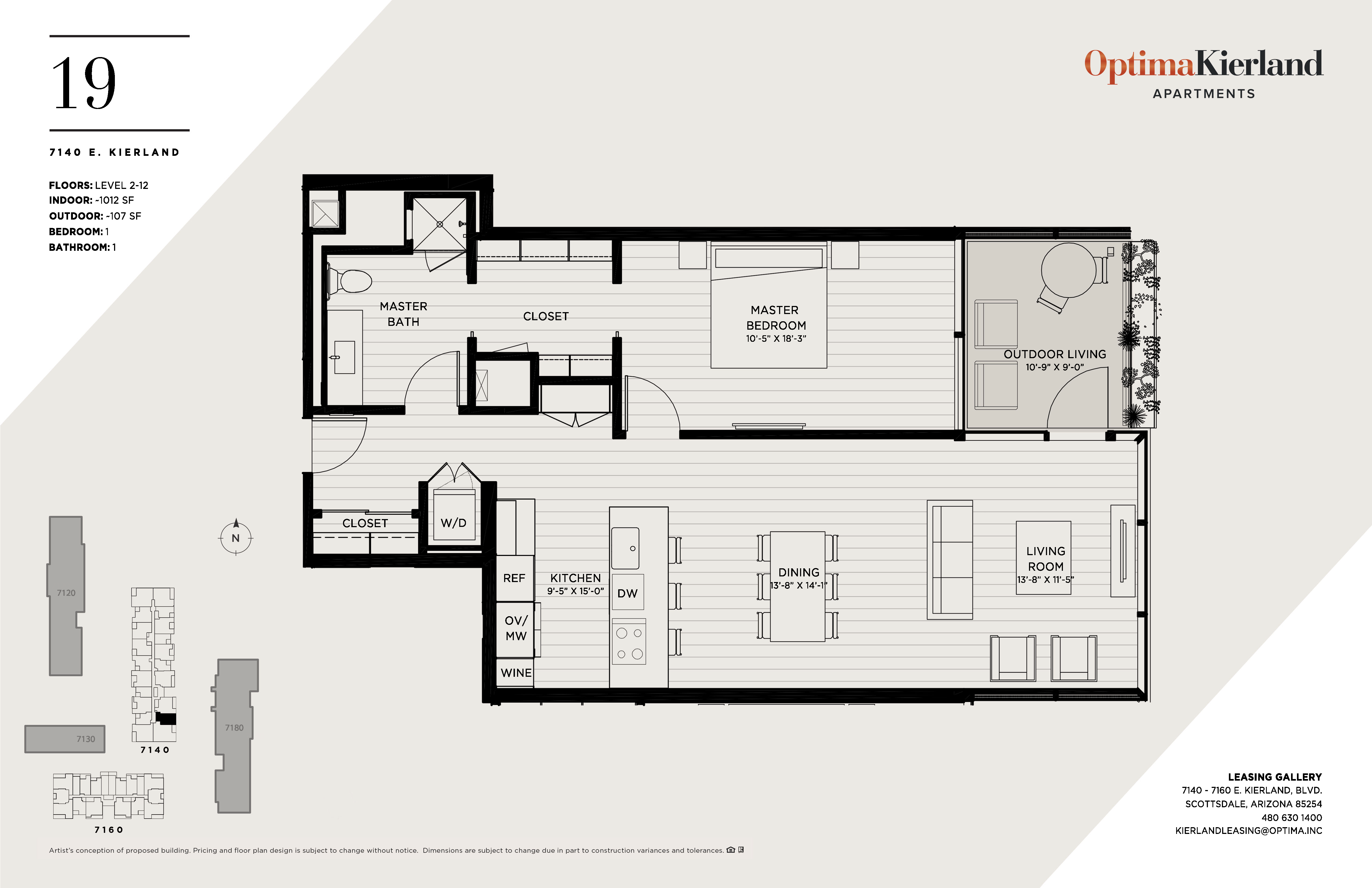 Floor plan for 1 bed, 1 bath, 1012 sqft