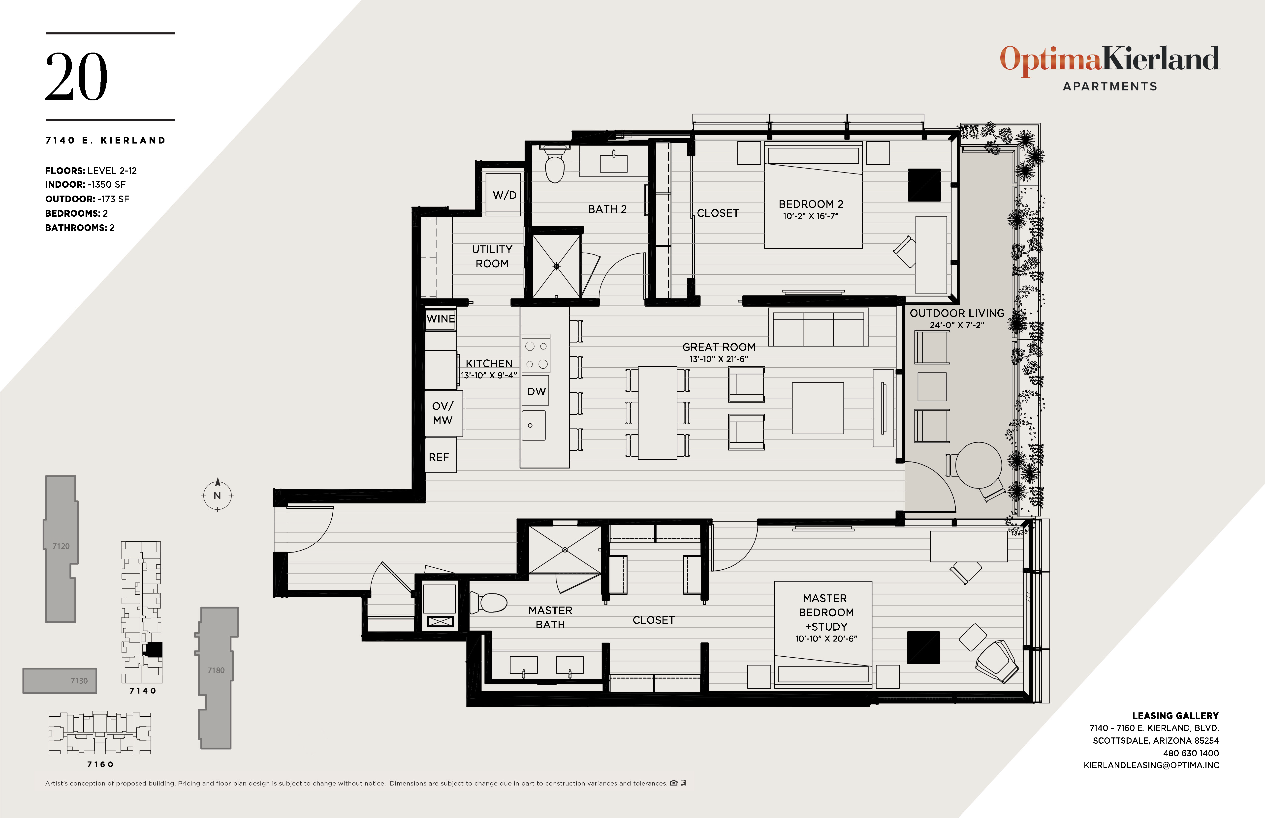Floor plan for 2 beds, 2 baths, 1350 sqft