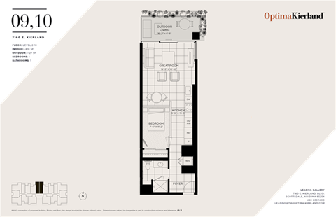 Floor plan for studio, 1 bath, 618 sqft