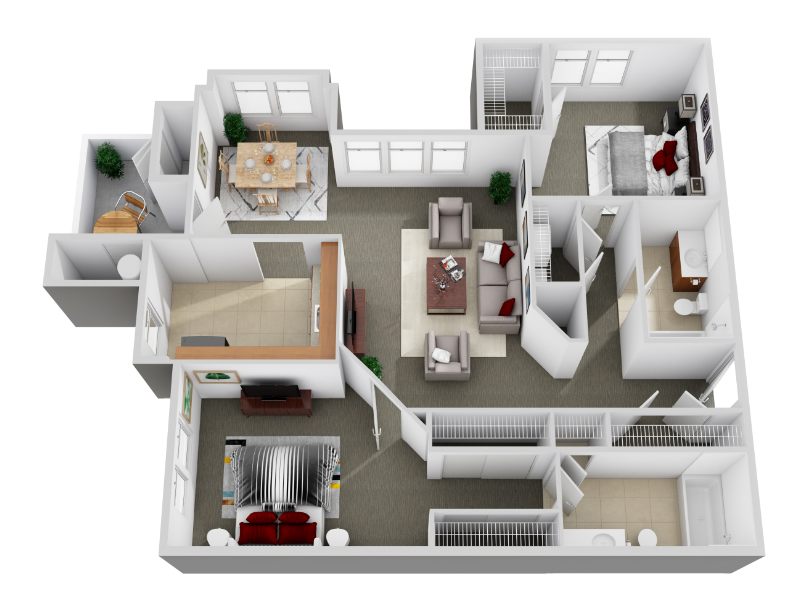 Floor plan for 2 beds, 2 baths, 1156 sqft