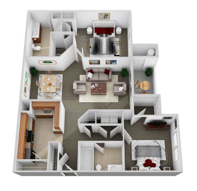 Floor plan for 2 beds, 2 baths, 1156 sqft