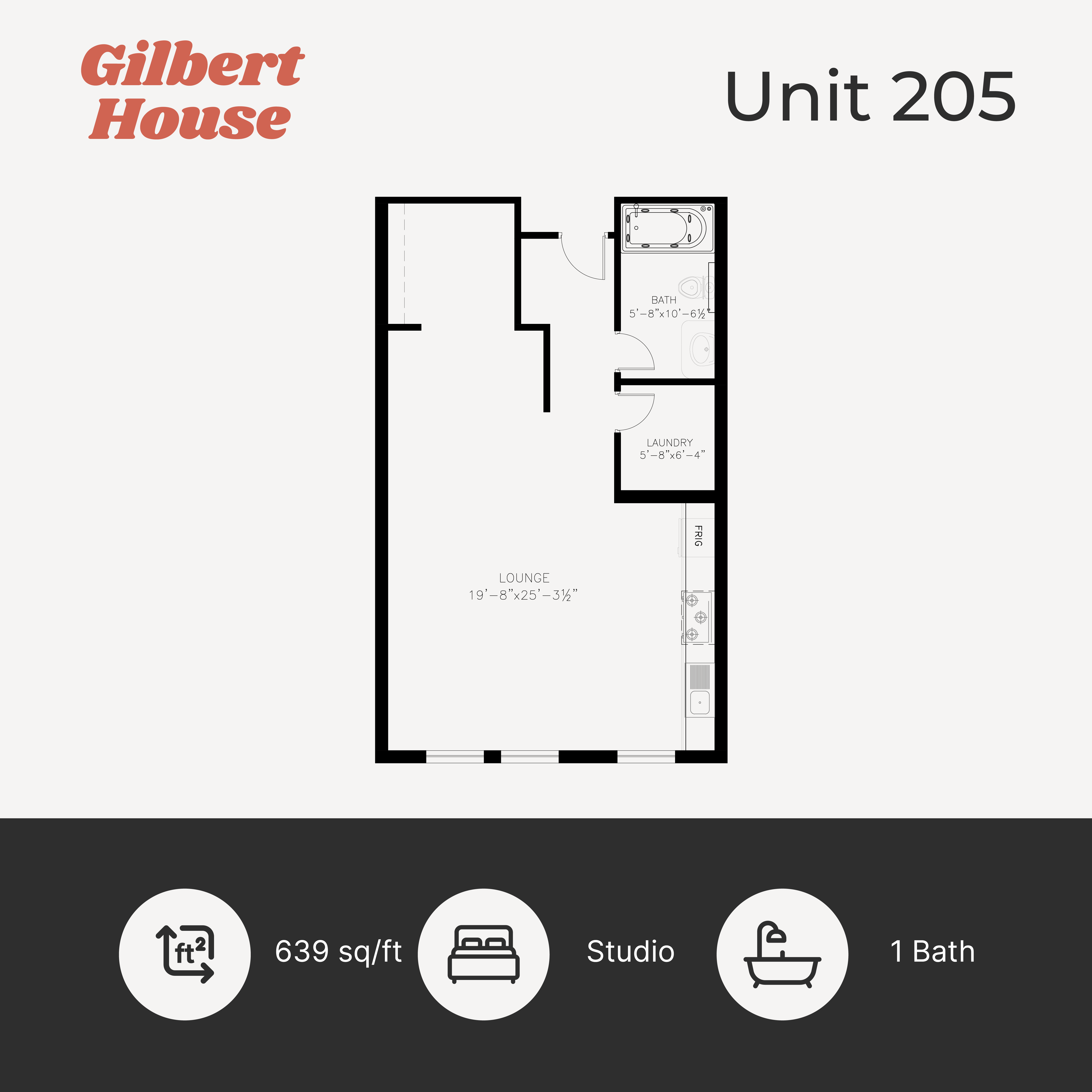 Floor plan for studio, 1 bath, 658 sqft