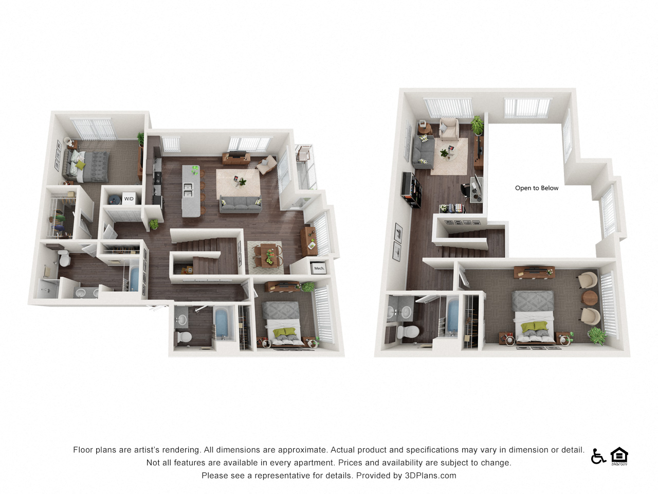 Floor plan for 3 beds, 3 baths, 1985 sqft