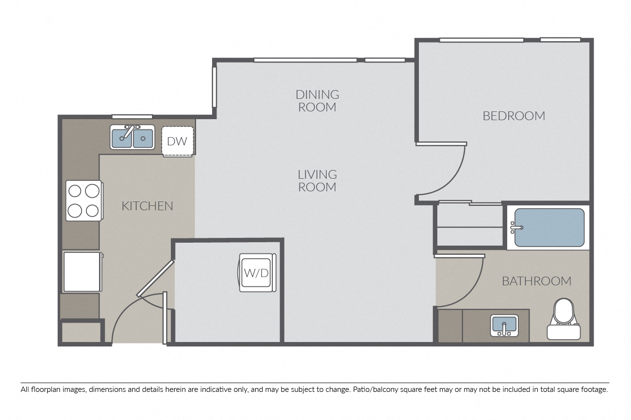 Floor plan for 1 bed, 1 bath, 550 sqft