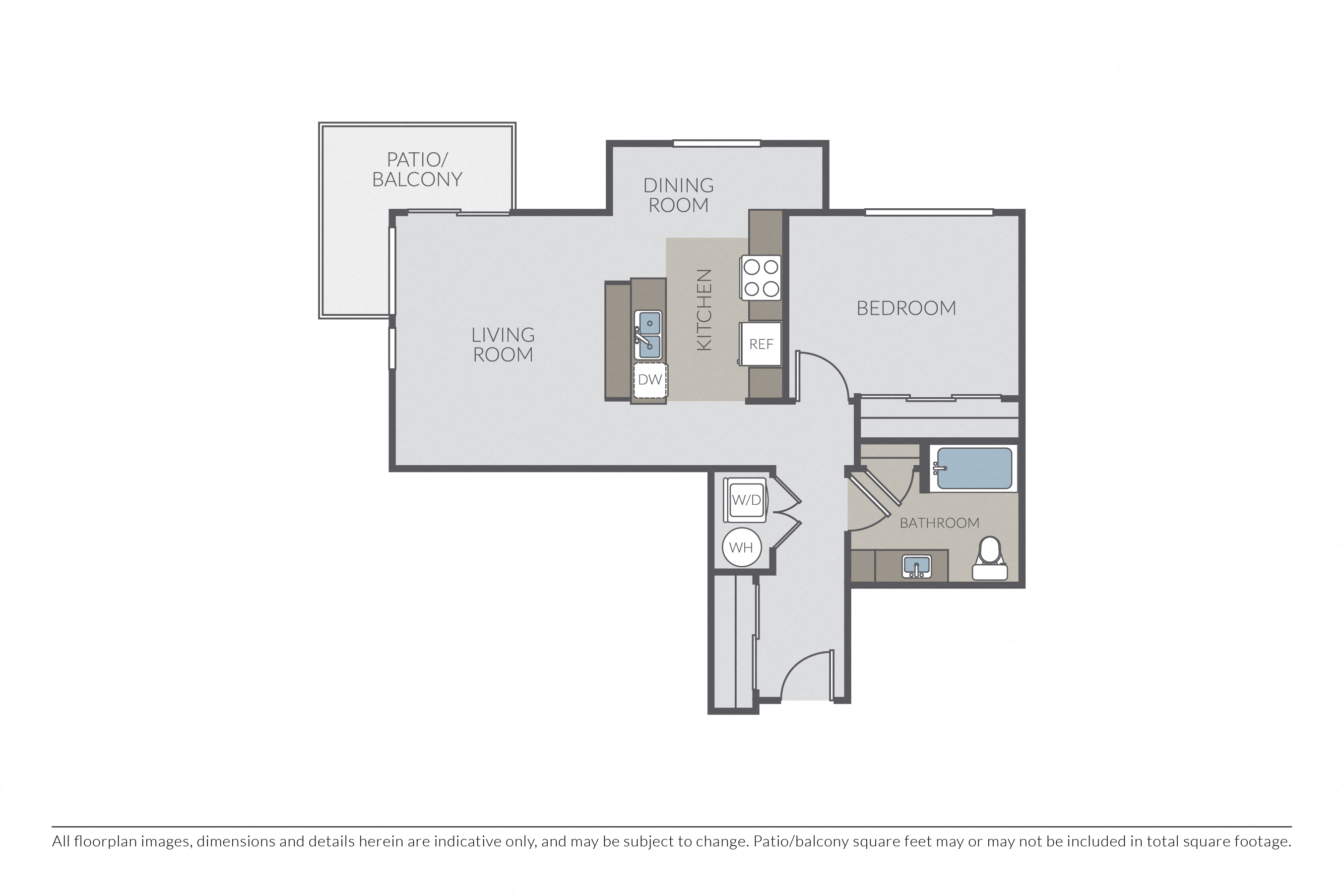 Floor plan for 1 bed, 1 bath, 790 sqft