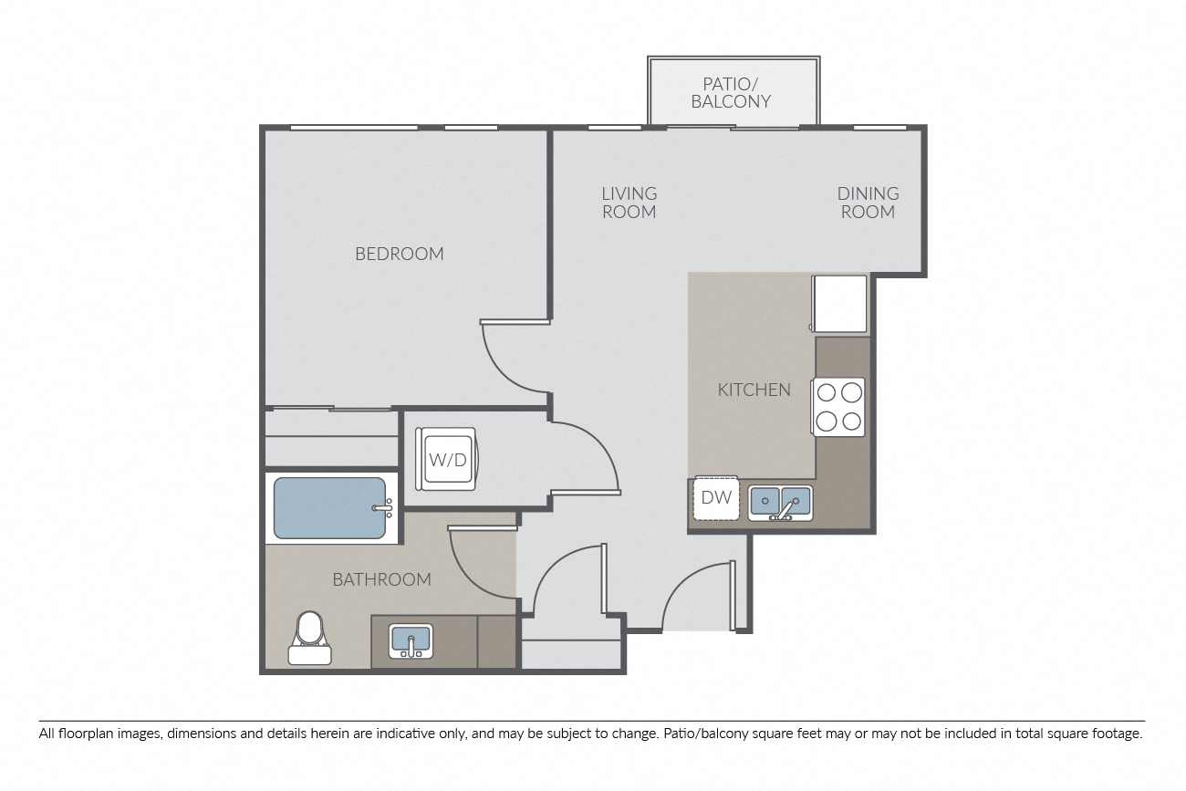 Floor plan for 1 bed, 1 bath, 529 sqft