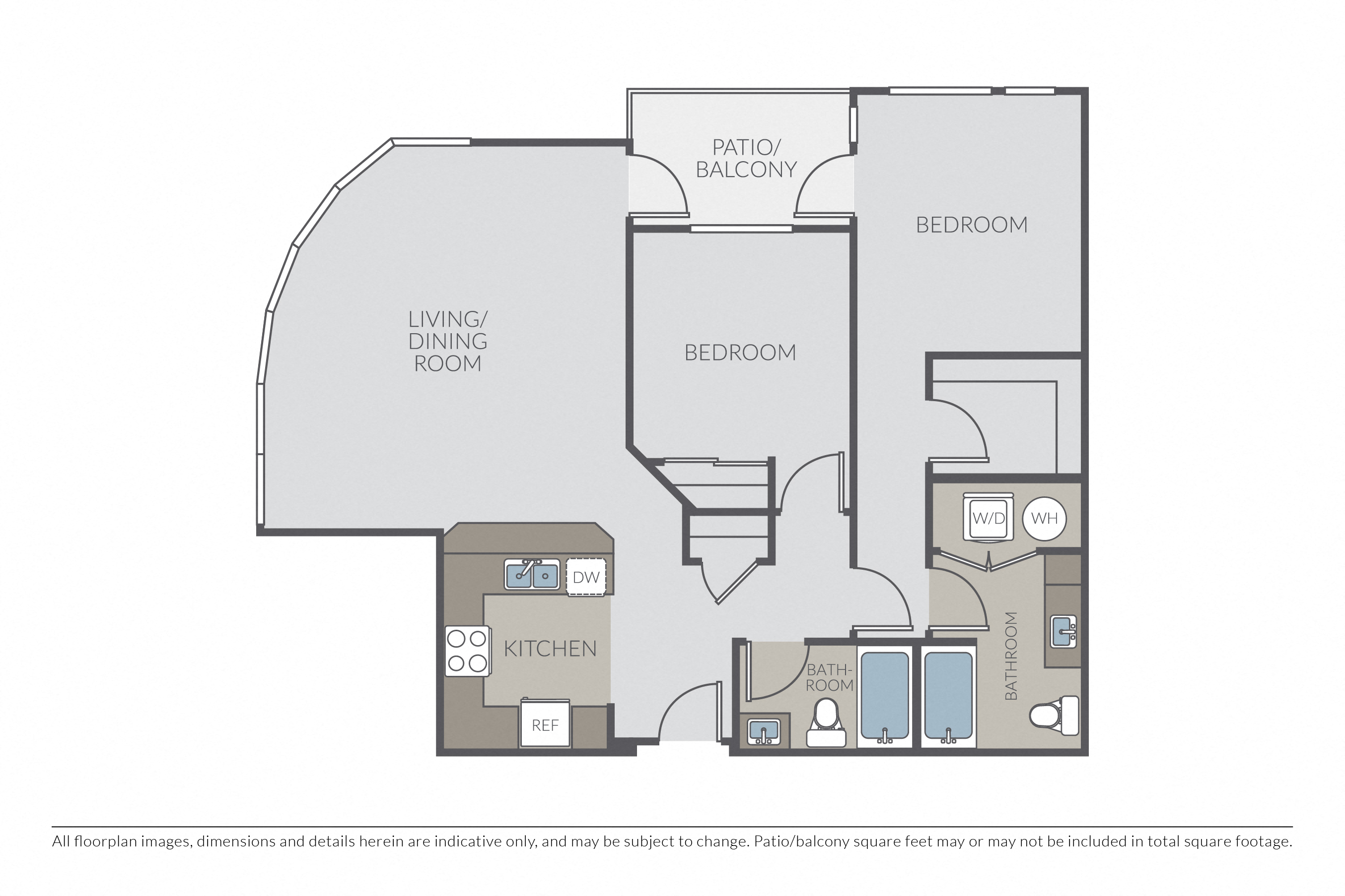 Floor plan for 2 beds, 2 baths, 1115 sqft