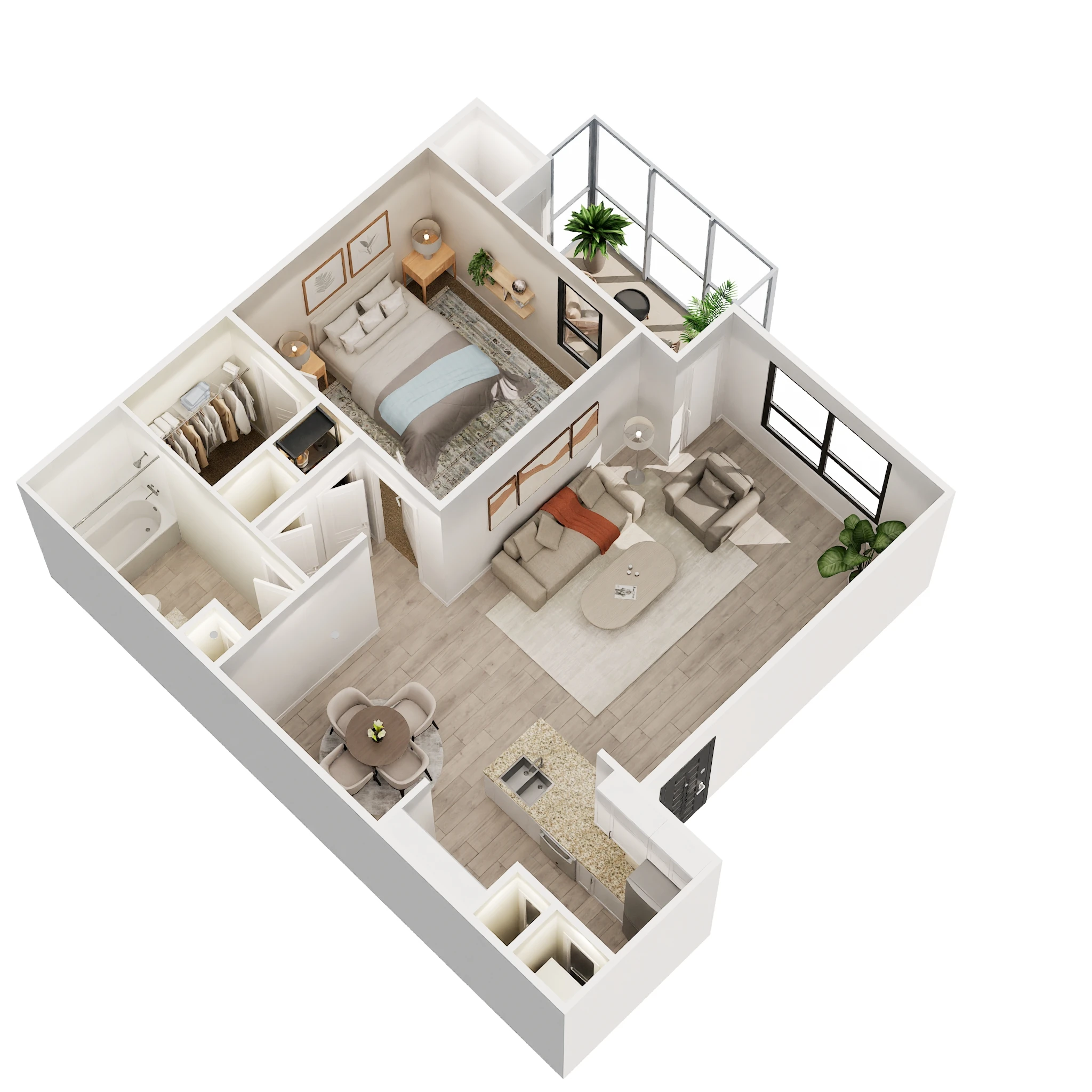 Floor plan for 1 bed, 1 bath, 800 sqft
