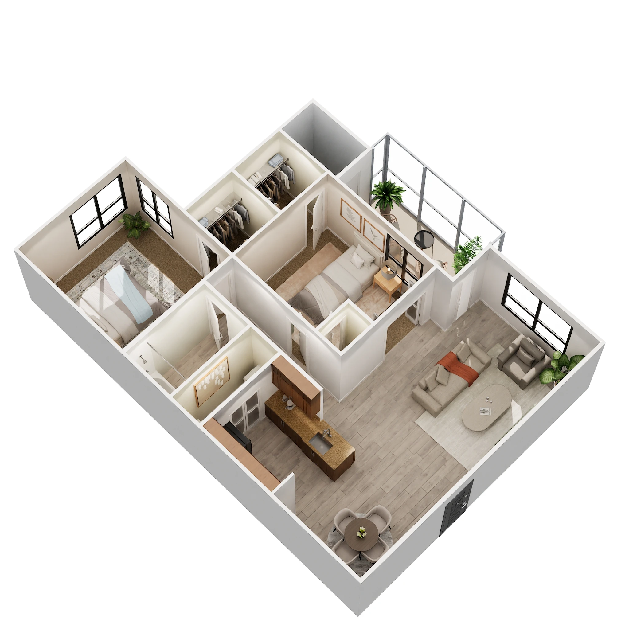 Floor plan for 2 beds, 1 bath, 900 sqft