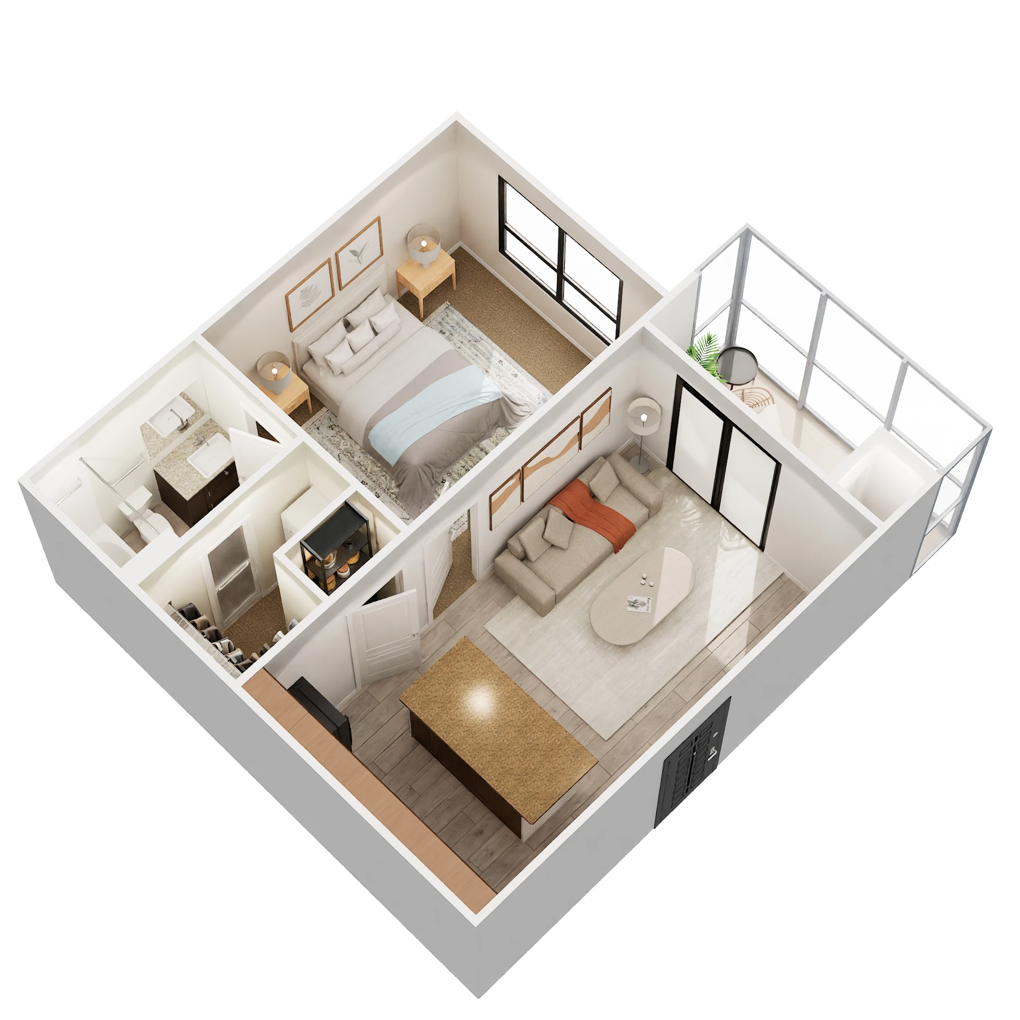 Floor plan for 1 bed, 1 bath, 500 sqft