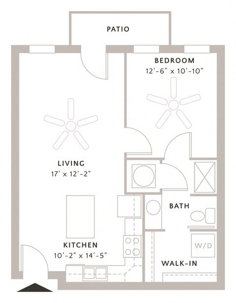 Floor plan for 1 bed, 1 bath, 672 sqft