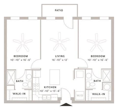 Floor plan for 2 beds, 2 baths, 984 sqft