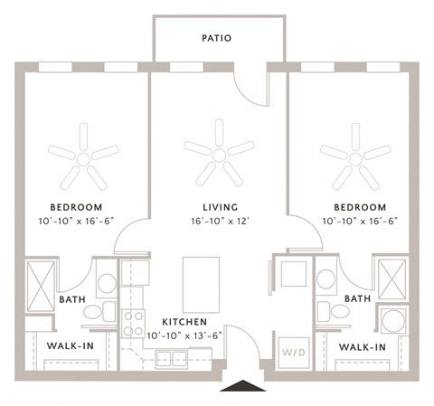 Floor plan for 2 beds, 2 baths, 984 sqft