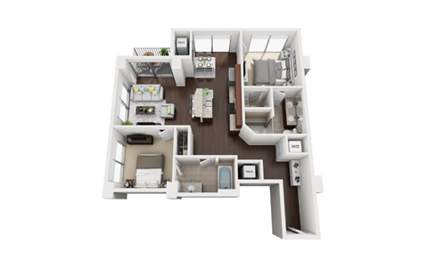 Floor plan for 2 beds, 2 baths, 1104 sqft