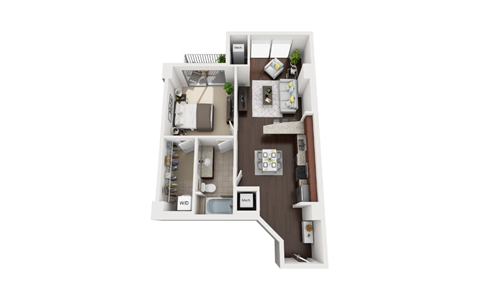 Floor plan for 1 bed, 1 bath, 750 sqft
