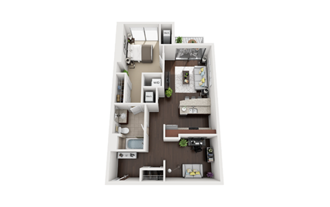 Floor plan for 1 bed, 1 bath, 886 sqft