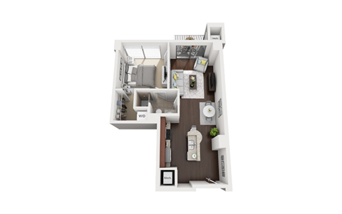 Floor plan for 1 bed, 1 bath, 721 sqft