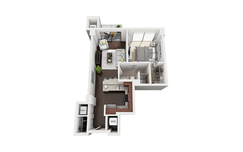 Floor plan for 1 bed, 1 bath, 690 sqft