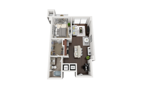 Floor plan for 1 bed, 1 bath, 774 sqft