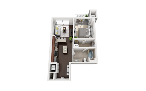Floor plan for 1 bed, 1 bath, 709 sqft