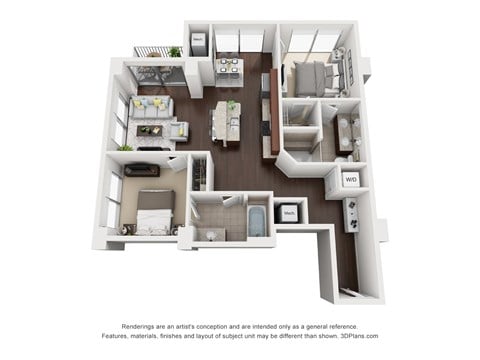 Floor plan for 2 beds, 2 baths, 1125 sqft