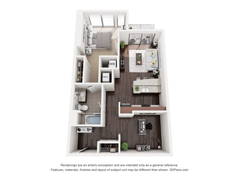 Floor plan for 1 bed, 1 bath, 912 sqft
