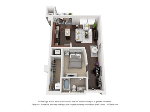 Floor plan for 1 bed, 1 bath, 810 sqft