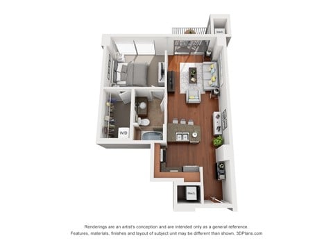 Floor plan for 1 bed, 1 bath, 713 sqft