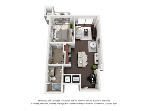 Floor plan for 1 bed, 1 bath, 778 sqft