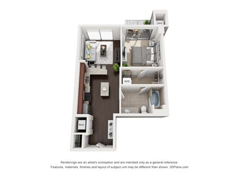 Floor plan for 1 bed, 1 bath, 712 sqft