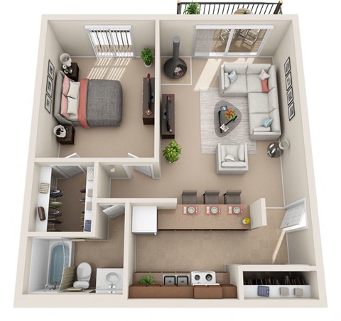 Floor plan for 1 bed, 1 bath, 700 sqft