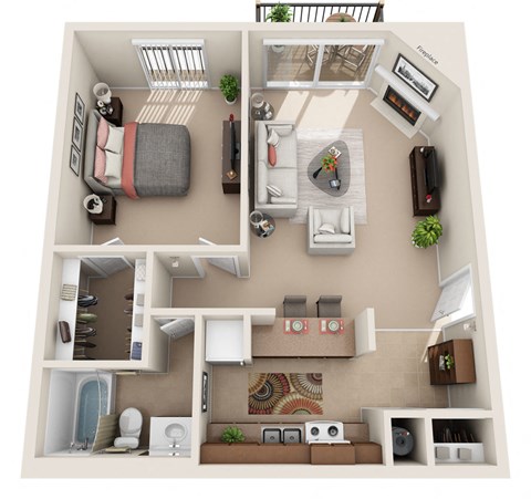 Floor plan for 1 bed, 1 bath, 700 sqft