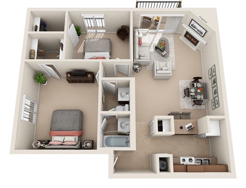 Floor plan for 2 beds, 1.3 baths, 850 sqft