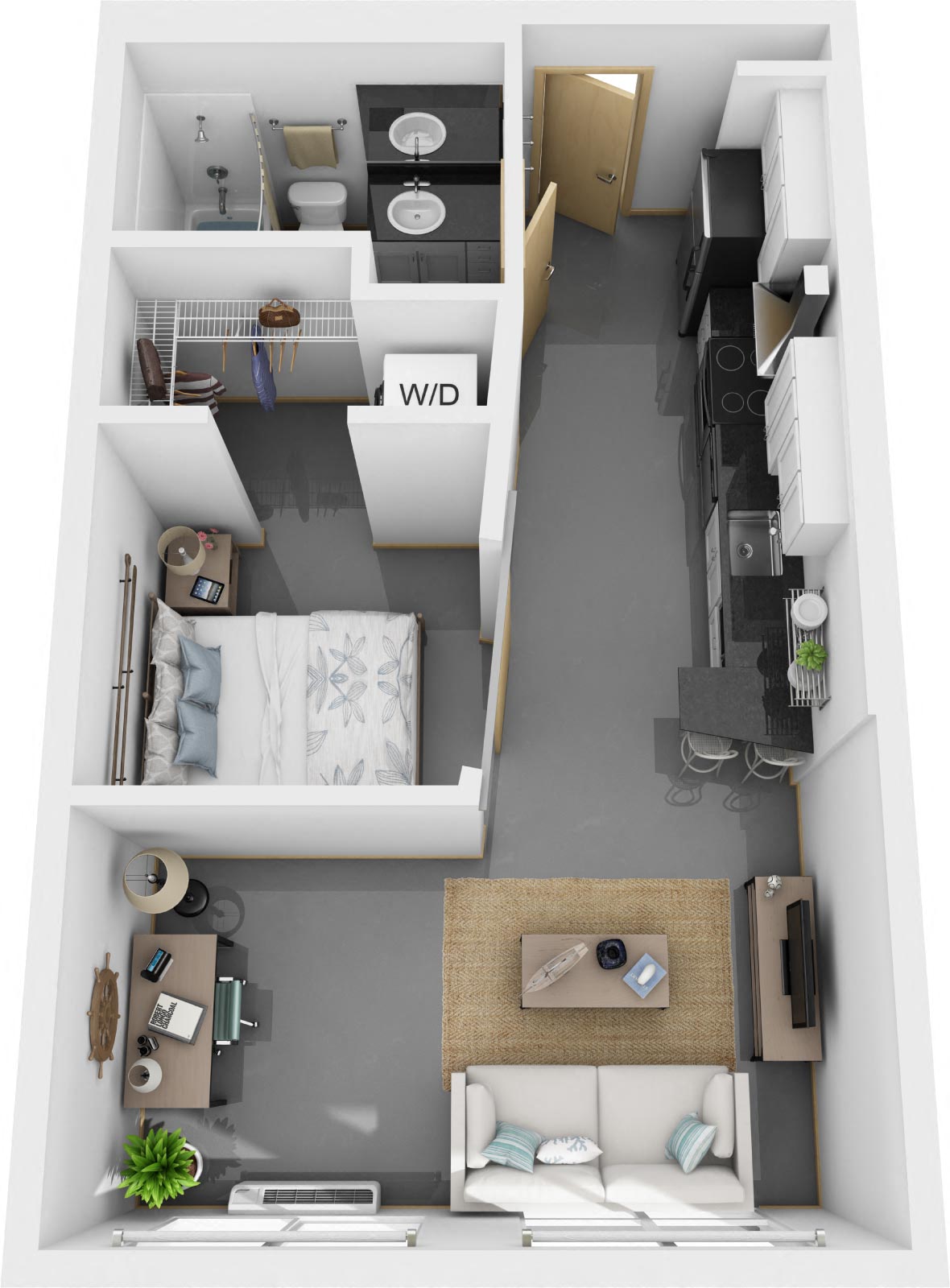 Floor plan for studio, 1 bath, 491 sqft