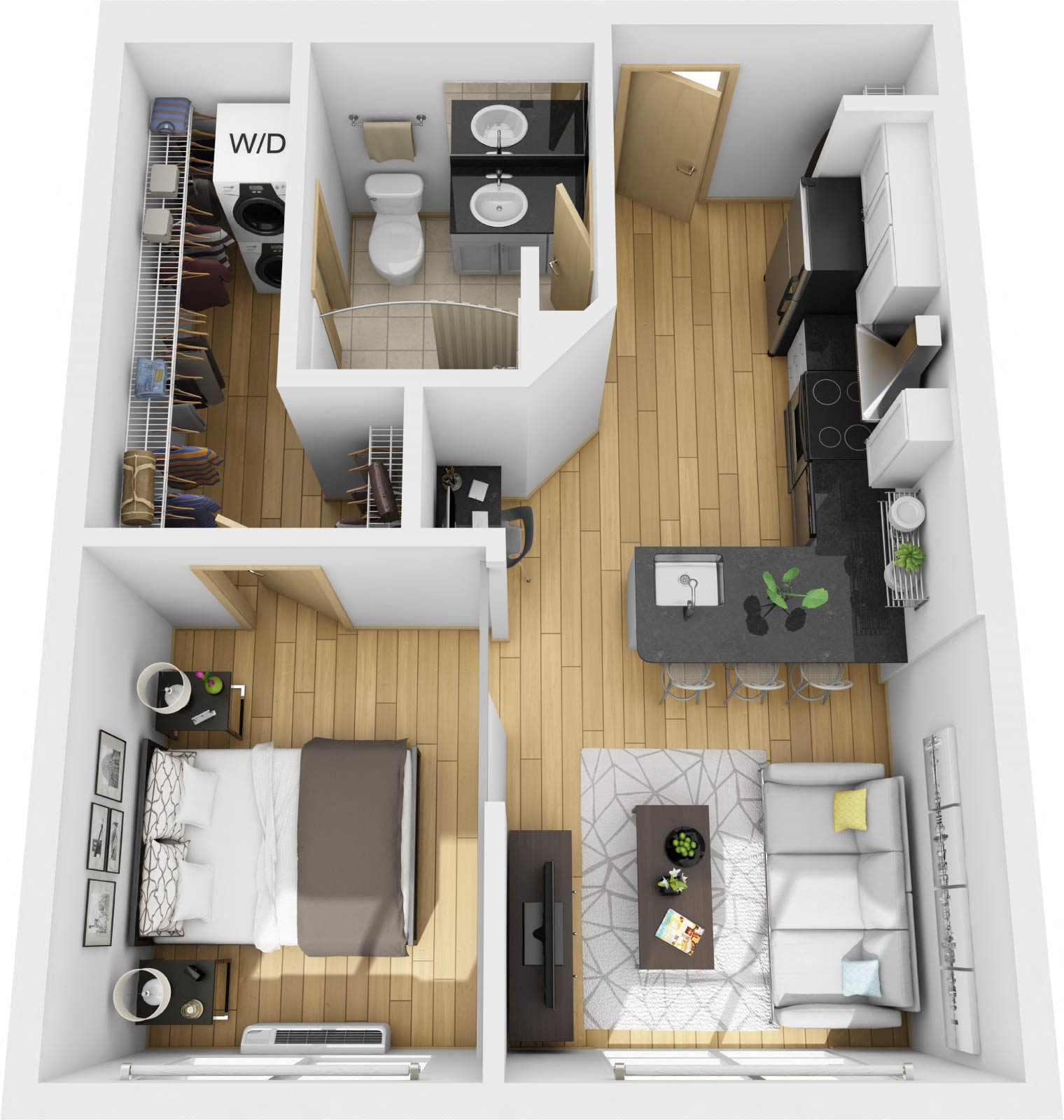 Floor plan for 1 bed, 1 bath, 575 sqft