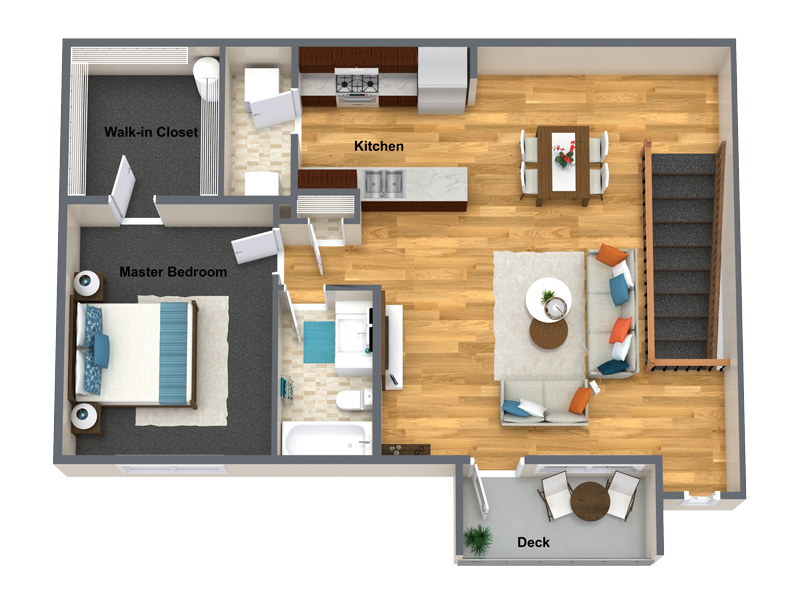 Floor plan for 1 bed, 1 bath, 922 sqft