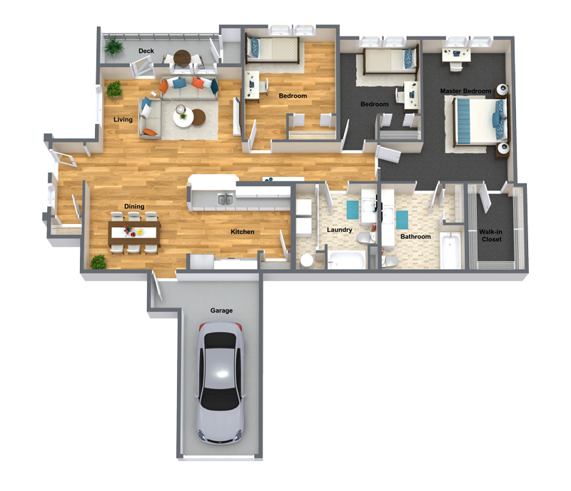 Floor plan for 3 beds, 2 baths, 1611 sqft