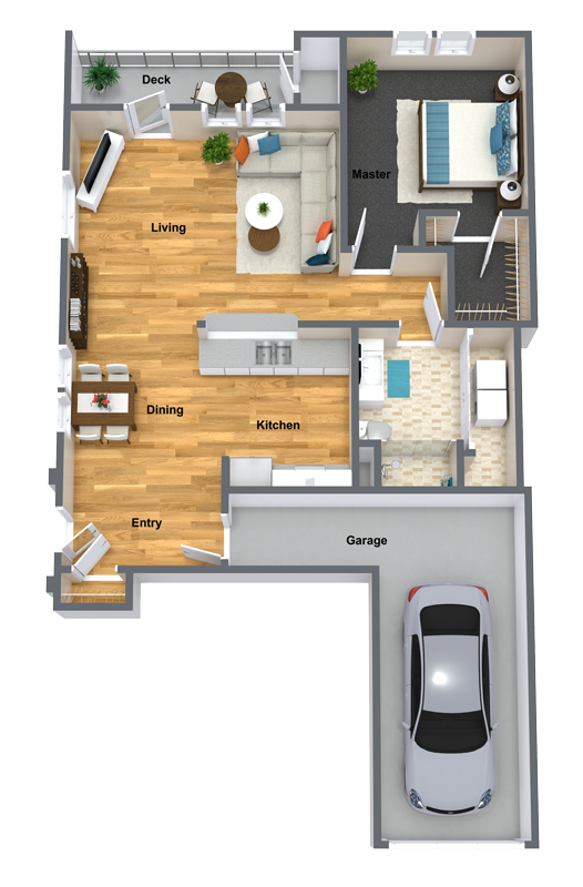 Floor plan for 1 bed, 1 bath, 958 sqft