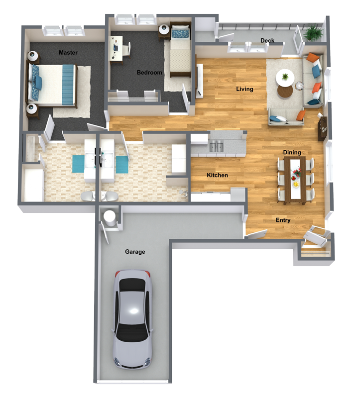 Floor plan for 2 beds, 2 baths, 1276 sqft