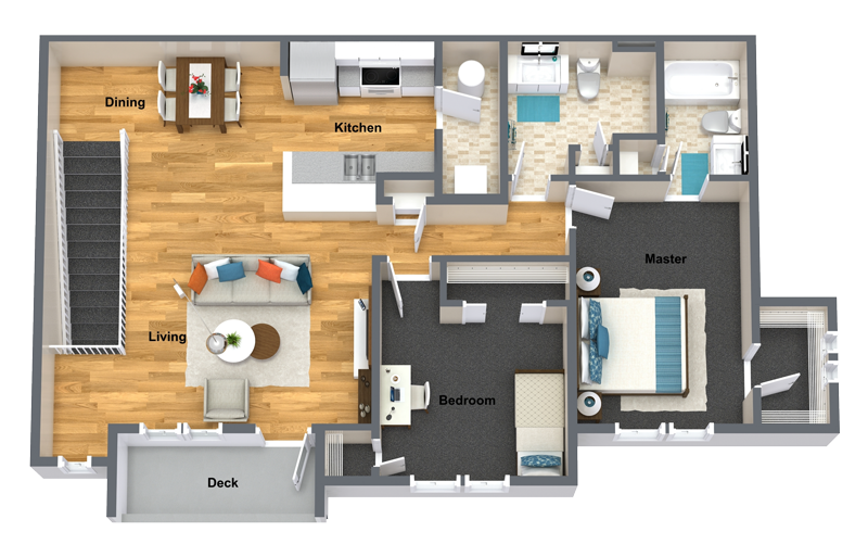 Floor plan for 2 beds, 2 baths, 1124 sqft