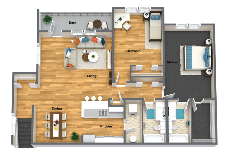 Floor plan for 2 beds, 2 baths, 1365 sqft