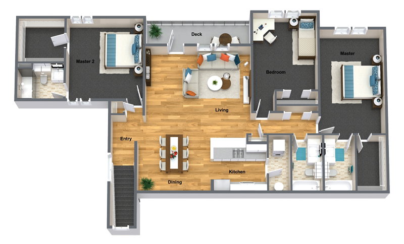 Floor plan for 3 beds, 3 baths, 1620 sqft