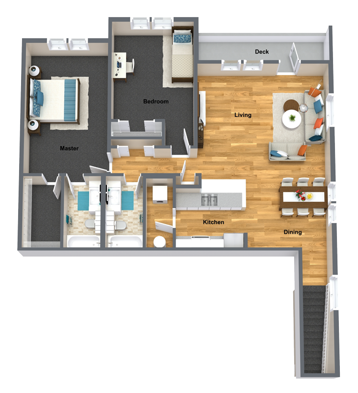 Floor plan for 2 beds, 2 baths, 1310 sqft