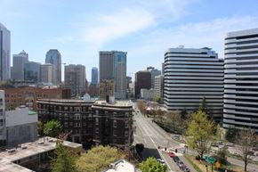 Seattle apartment for rent - a view of the city from the roof of a building